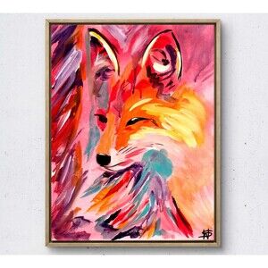 WS original fox hand painted 14X11 canvas acrylic abstract modern wall art